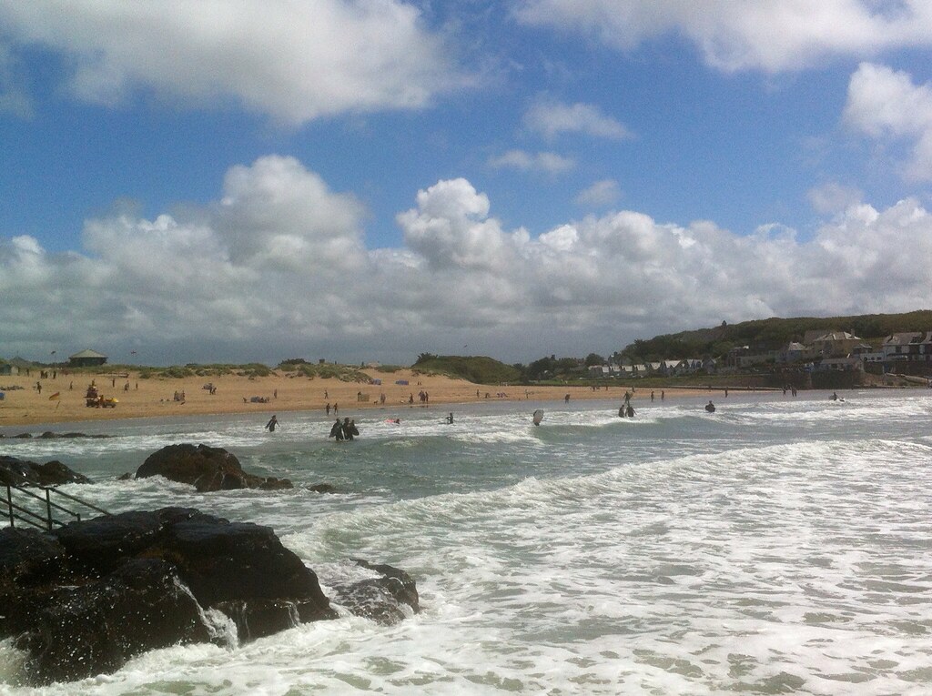 cornwall surf beach. Summerleaze Beach taken from the edge of the sea pool looking towards the beach.