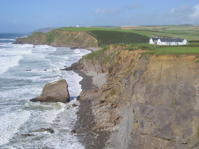 surf camp cornwall. northcott mouth taken from Maer cliff looking north towards the dragons head